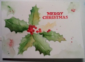 Watercolor Christmas Card Holly