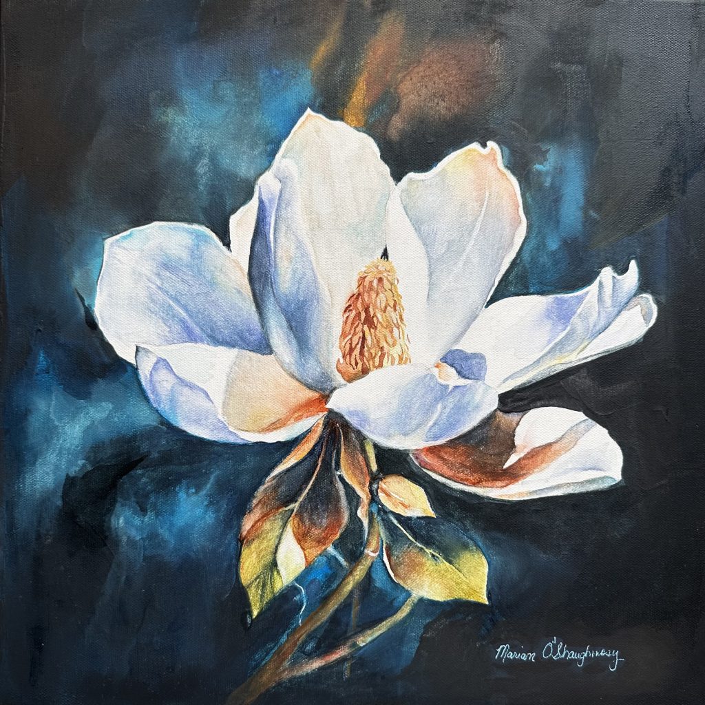 Magnolia, White, Watercolor, painting